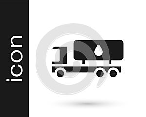 Black Tanker truck icon isolated on white background. Petroleum tanker, petrol truck, cistern, oil trailer. Vector