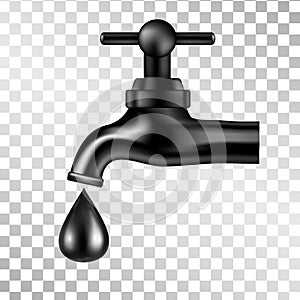 Black tap with oil drop on transparent background. Vector illustration.