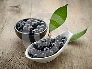 Black tapioca pearls for bubble tea photo