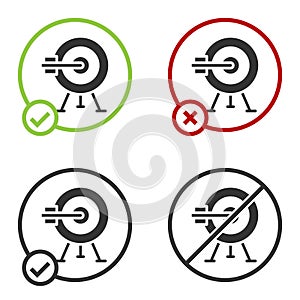 Black Target with arrow icon isolated on white background. Dart board sign. Archery board icon. Dartboard sign. Business