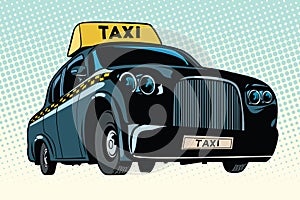 Black taxi with a yellow sign
