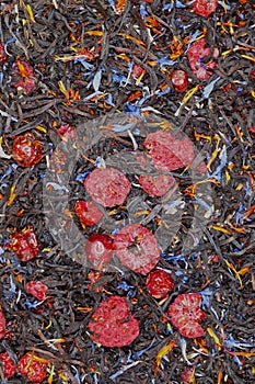 Black tea with dried berries, textura