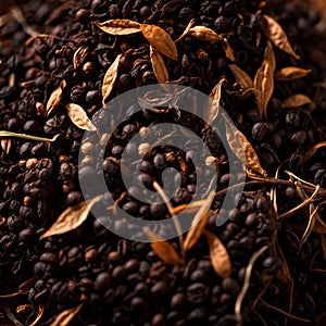Black tea, hot strong beverage brewed from tea leaves