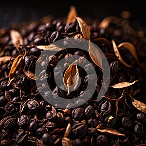 Black tea, hot strong beverage brewed from tea leaves