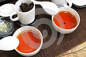 Black tea and its cups and utensils from Sun Moon Lake, Nantou, Taichung, Taiwan