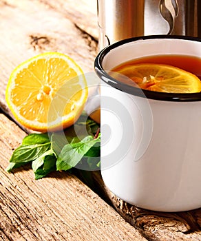 Black tea with lemon.