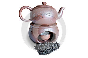 black tea and retro teapot white background