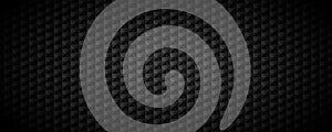 Black tech geometric background. Abstract square tile pattern texture. Dark grey volume rectangle cover backdrop