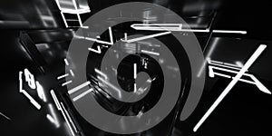 black technology lights background abstract 3d render illustration