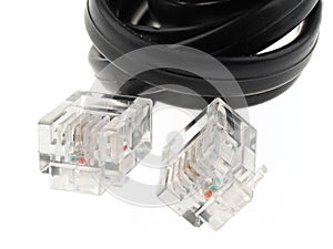 Black telephone cable with RJ11 connectors photo