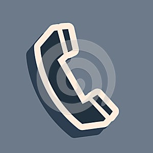 Black Telephone handset icon isolated on grey background. Phone sign. Call support center symbol. Communication