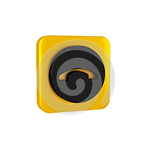 Black Telephone handset icon isolated on transparent background. Phone sign. Yellow square button.