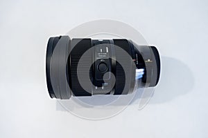 Black telephoto camera lens.