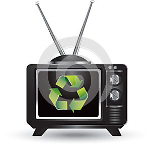 Black television with recycle symbol