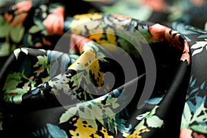 Black tender colored textile, elegance rippled material