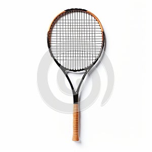 Black Tennis Racket On White Background: Gorpcore Style With Sharp Lines And Edges