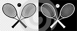 Black tennis rackets and ball - silhouette Tennis sport team club logo -  vector illustration symbol