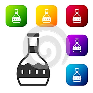 Black Tequila bottle icon isolated on white background. Mexican alcohol drink. Set icons in color square buttons. Vector