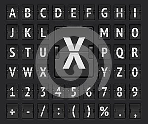 Black terminal mechanical scoreboard regular alphabet with numbers to display destination and departure vector