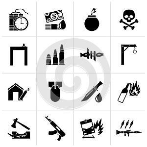 Black terrorism and gangster equipment icons