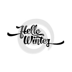 Black text on a white background. Hello Winter lettering for invitation and greeting card, prints and posters