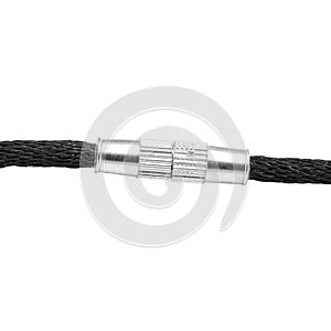 Black textile cords with a closed metal lock