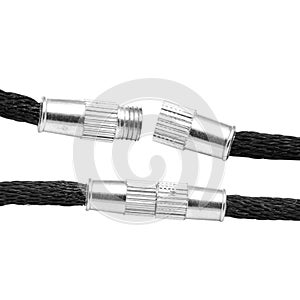 Black textile cords with a closed and open metal lock