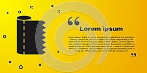 Black Textile fabric roll icon isolated on yellow background. Roll, mat, rug, cloth, carpet or paper roll icon. Vector