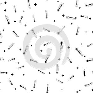 Black Thermometer icon isolated seamless pattern on white background. Vector Illustration