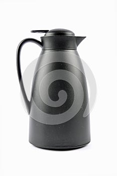 Black thermos jug on white background