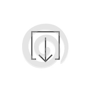 Black thin arrow down in outline square. line icon. download sign