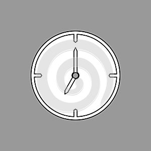 Black thin line clock icon on grey background 7 o`clock - vector illustration