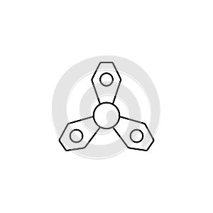 Black thin line hand fidget spinner logo. concept of very popular toy gadget for kids or best thing for hyperactivity child. line