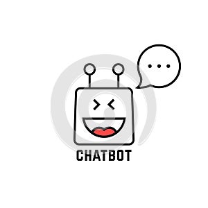 Black thin line happy chatbot icon on white background