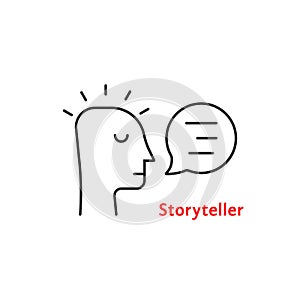 Black thin line storyteller simple icon photo