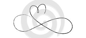 Black thin lines two hearts love infinity symbol on white background - Vector