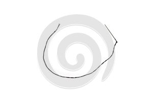 Black thread in a needle on a white background