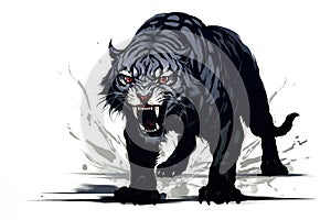 Black tiger hand drawing on white background. Wild Animals.