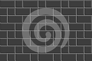 Black tile seamless pattern. Rectangle and square brick background. Kitchen backsplash or bathroom ceramic wall texture