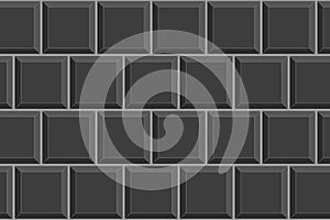 Black tile seamless pattern. Square brick background. Kitchen backsplash or bathroom ceramic wall texture. Interior or