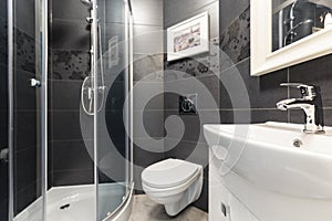 Black tiles in contemporary toilet