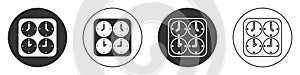 Black Time zone clocks icon isolated on white background. Circle button. Vector