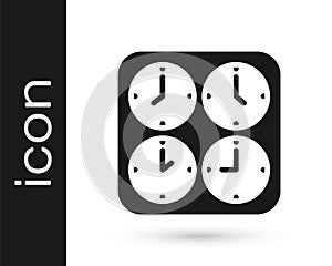 Black Time zone clocks icon isolated on white background. Vector