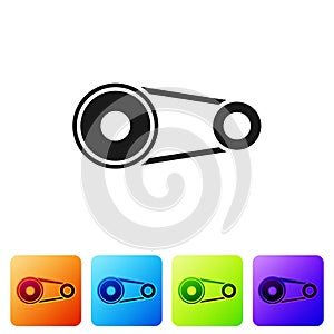Black Timing belt kit icon isolated on white background. Set icons in color square buttons. Vector