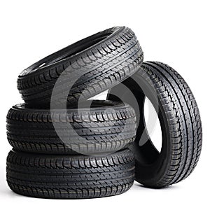 Black tires isolated on white background