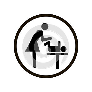 Black toilet sign changing table, mother s room icon in a circle isolated on white background