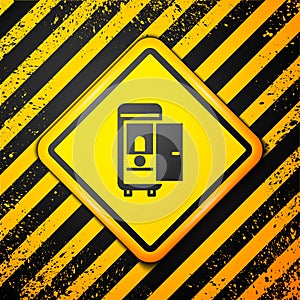 Black Toilet in the train car icon isolated on yellow background. Warning sign. Vector