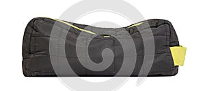 Black toiletry bag on white background