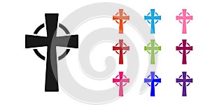 Black Tombstone with cross icon isolated on white background. Grave icon. Set icons colorful. Vector