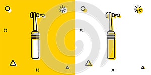 Black Tooth drill icon isolated on yellow and white background. Dental handpiece for drilling and grinding tools